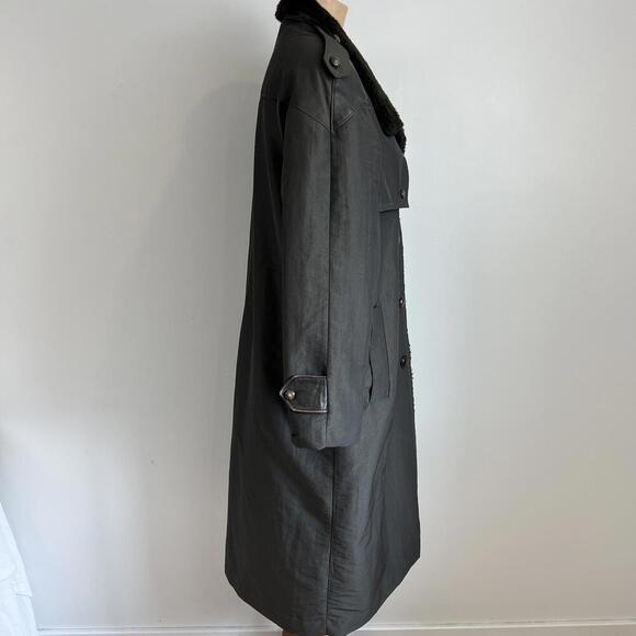 Vintage Fennelli Women's Size L XL Black Leather Faux Fur Trim Overcoat Jacket - Picture 3 of 15